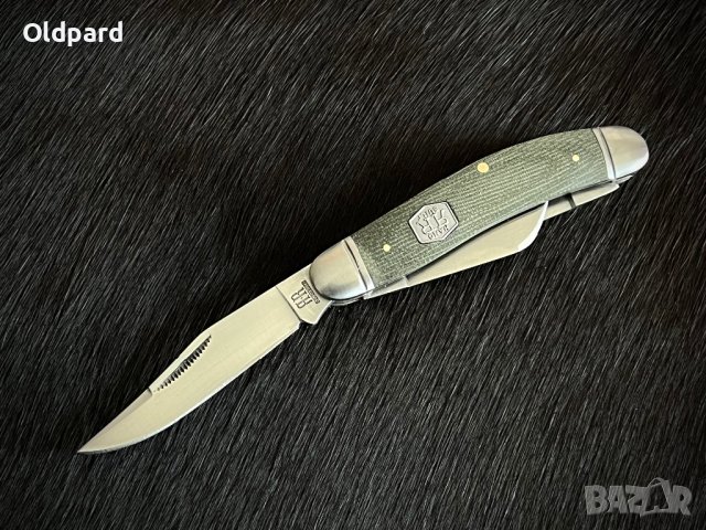 Колекционерски джобен сгъваем нож с три остриета RR Sowbelly Green Micarta Brushed. (RR1991)