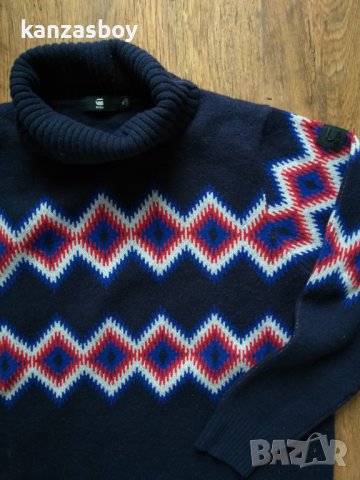 g-star javdi diamond jacquard turtle knit - страхотен мъжки пуловер ЛАМСКА ВЪЛНА, снимка 3 - Пуловери - 39545647
