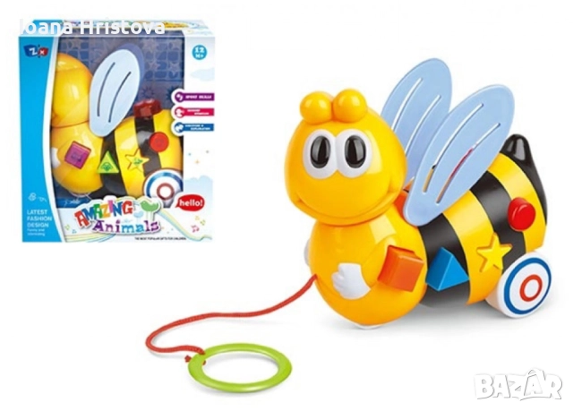 Музикална играчка за дърпане пчела,със звуци и светлини