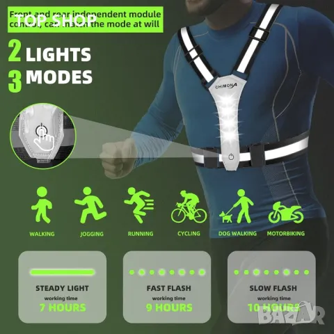 LED Светлоотразителна жилетка LuTuo, с регулируема талия/рамо, снимка 8 - Аксесоари за велосипеди - 49500286