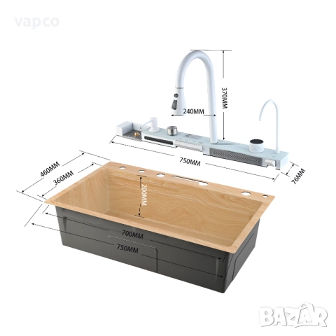 Дъб натур - Мултифункционална кухненска мивка с двоен водопад , снимка 11 - Мивки - 52130617