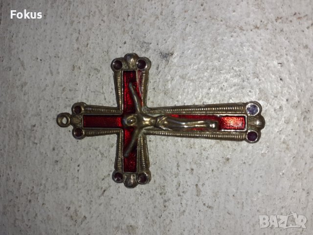 Стар бронзов кръст с емайл, снимка 3 - Антикварни и старинни предмети - 39943472