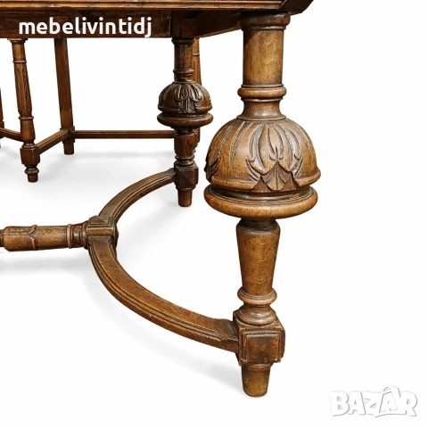 Антикварен трапезен комплект от масивен дъб, снимка 6 - Маси - 53558358