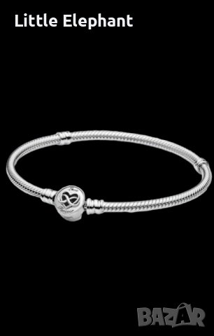 Сребърна гривна Пандора,змийска плетка" Love forever",17 см/нова, снимка 1