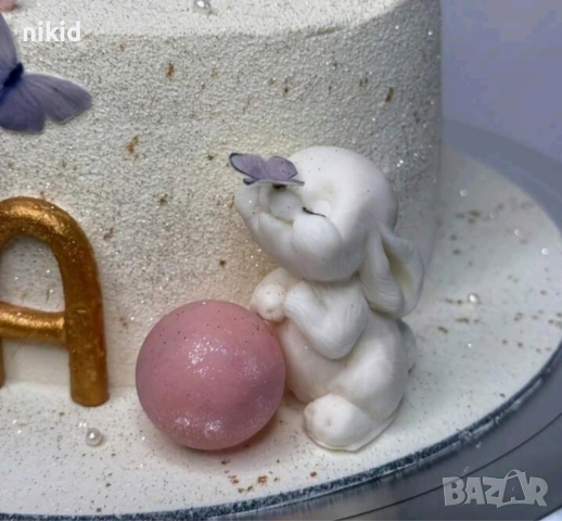 3d Заек зайче с кацнала пеперуда на нос силиконов молд форма фондан шоколад гипс свещ декор, снимка 7 - Форми - 52119544