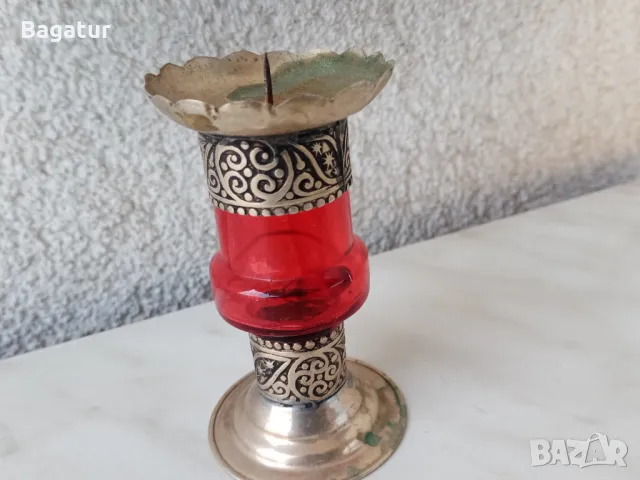Стъкло и метал,свещник,посребрен Мароко,Ррр,, снимка 6 - Други - 48490327