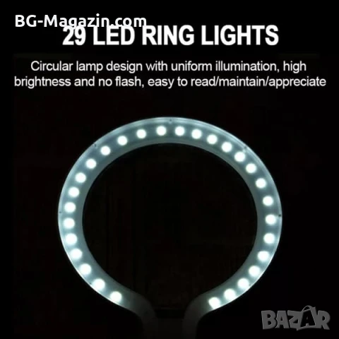 Голяма увеличителна ръчна лупа с LED осветление дръжка USB акумулаторна 10X и 25X лед четене книги, снимка 10 - Други инструменти - 50920065