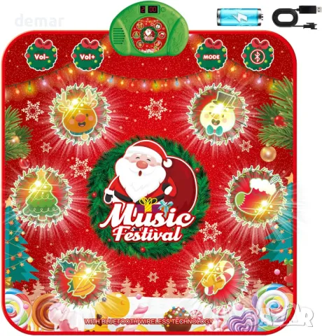 Коледна подложка за танци за деца 4+ г., светеща с 6 LED клавиша и безжичен Bluetooth, акумулаторна 