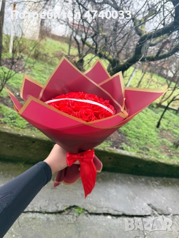 Ръчно изработен вечен букет от сатенени рози 🌹, снимка 2 - Декорация за дома - 53500774