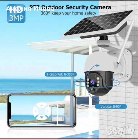 Соларна безжична камера с детектор за движение и двупосочно аудио