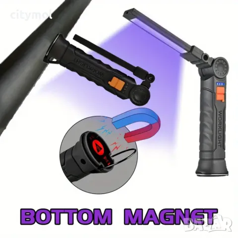 Сгъваема лампа UV 395nm, магнит, кука, сгъваема, LED, TYPE C зареждане, снимка 3 - Други - 48803426