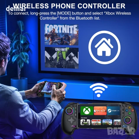 Безжичен мобилен геймпад HASACOOL за iPhone/Android с джойстик с ефект на Хол, RGB, снимка 2 - Друга електроника - 50582563