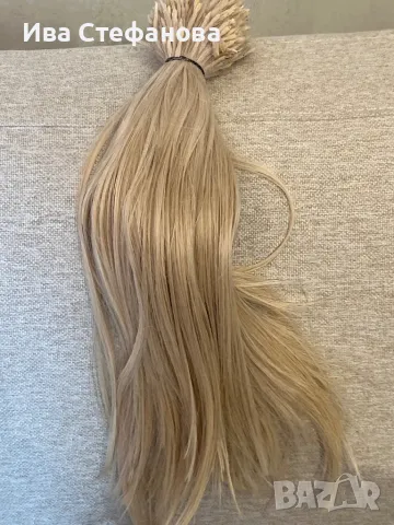 Уникална мека естествена руса коса блонд кератинови кичури 50 см , снимка 2 - Аксесоари за коса - 48663046