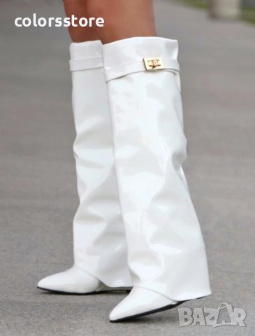 Ботуши на платформа - бял лак - K-40