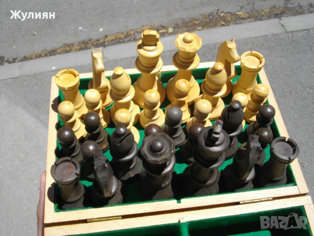 СТАРИ ДЪРВЕНИ ФИГУРИ ЗА ШАХ С КУТИЯ ELITE , снимка 2 - Антикварни и старинни предмети - 50976206