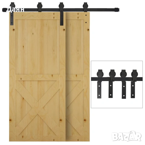 Комплект за монтаж на плъзгаща се врата Homcom, капацитет 90 кг, 200x0,6x4 см, черен