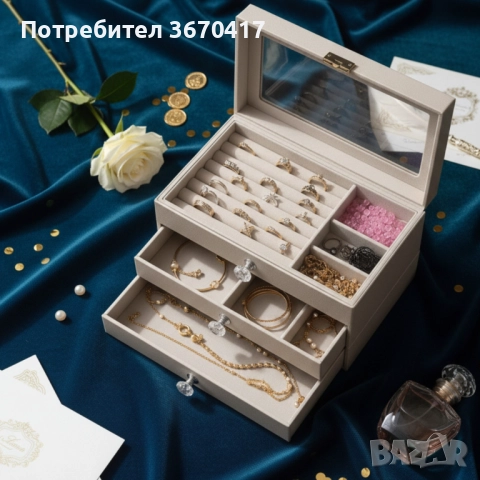 Органайзер за бижута с три чекмеджета – Multi functional Jewelry Storage Box, снимка 2 - Подаръци за жени - 52297598