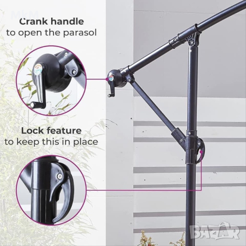 Градински чадър със стойка , 300 × 258 см, цвят антрацит, снимка 5 - Градински мебели, декорация  - 44905534