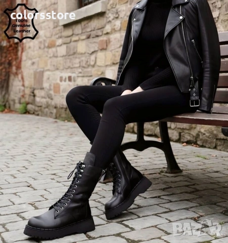 Равни боти - черна ЕСТЕСТВЕНА кожа - 5141 