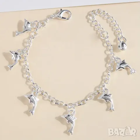 Сребърна гривна делфини, снимка 5 - Гривни - 48482994
