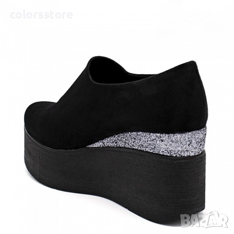 Обувки на платформа - черен велур и брокат - VBR90 , снимка 2 - Дамски ежедневни обувки - 52162662