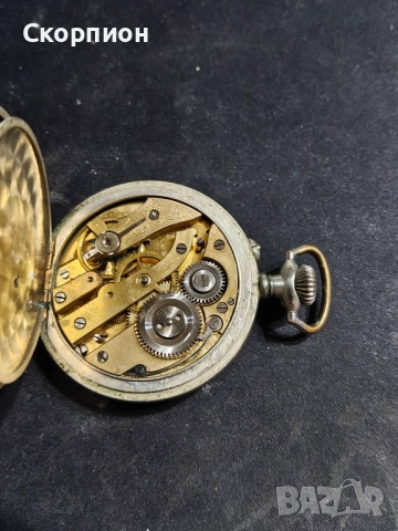 Швейцарски джобен часовник посребрени капаци - Argentan -  Цилиндър - РЯДЪК, снимка 6 - Джобни - 49814879