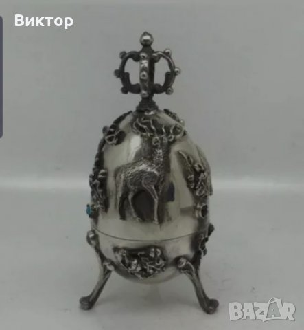 Антично Императорско Руско Сребърно Яйце 1878 година ловна тема елен.Окончателна цена., снимка 4 - Антикварни и старинни предмети - 26959474