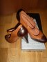 Кафяви дамски половинки с каишка-естествена кожа, снимка 1 - Дамски обувки на ток - 28446488