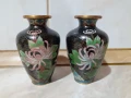 Cloisonne Клоазоне Чифт страхотни вази бронз клетъчен емайл, снимка 2