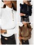 Дамска трикотажна блуза с дълги ръкави и копчета, 3цвята - 024, снимка 1 - Блузи с дълъг ръкав и пуловери - 43627848