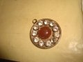 СТАР ПОСРЕБРЕН АРТ ДЕКО РЕТРО МЕДАЛЬОН с ШЛИФАВАН ЧЕРВЕН КЕХЛИБАР ФАТУРАН и ФАСЕТИРАНИ ЦИРКОНИ 29364, снимка 11