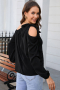 Дамска блуза в черен цвят с дълъг ръкав и ефектно завръзване при рамото, снимка 9