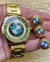 мъжки часовник, гривна и пръстени от медицинска стомана с 18к златно покритие , снимка 3