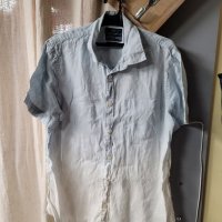 Ленена риза мъжка ,преливащо от бяло в синьо- L размер, снимка 1 - Ризи - 40019454