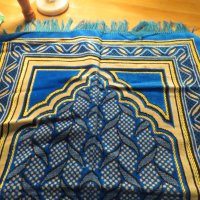 турско молитвено килимче, килимче за молитва за Намаз светлосин фон с красиви флорални мотиви, снимка 2 - Антикварни и старинни предмети - 43170014