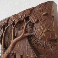  Невероятно Старо дървено пано с вол , дърворезба, 41х29см, снимка 7 - Пана - 28870644