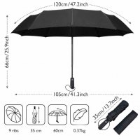 Нов Сгъваем ветроустойчив чадър автоматично отваряне Черен FYLINA , снимка 2 - Други - 35614261