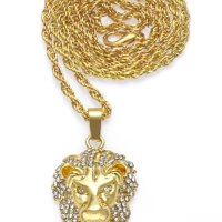 Позлатена огърлица с висулка - Лъвска глава, снимка 3 - Колиета, медальони, синджири - 43912793