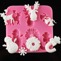 микс коледни фигурки силиконов молд форма за украса декор торта фондан сладки, снимка 1 - Форми - 26862464