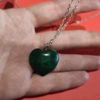 Сребърен синджир с сърце от зелен малахит (23), снимка 6 - Колиета, медальони, синджири - 37761514