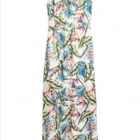 Нова H&M лятна дълга рокля 44 размер бяла със зелени листа, снимка 2 - Рокли - 32754628