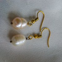 Позлатени обици с големи перли, снимка 4 - Обеци - 38577131