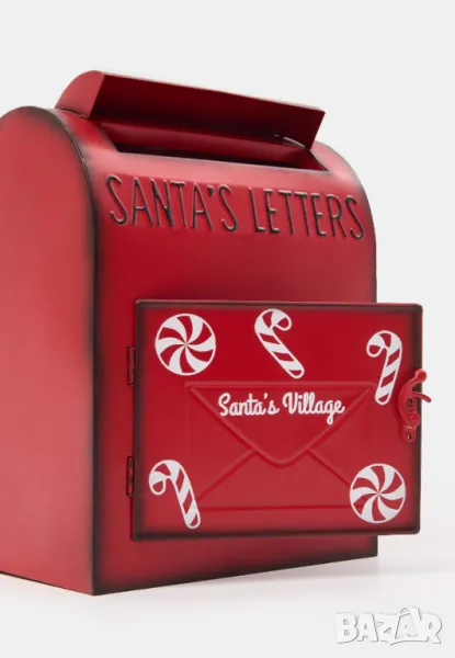 Метална коледна кутия "Santa's letters"  с отваряща се вратичка, снимка 1