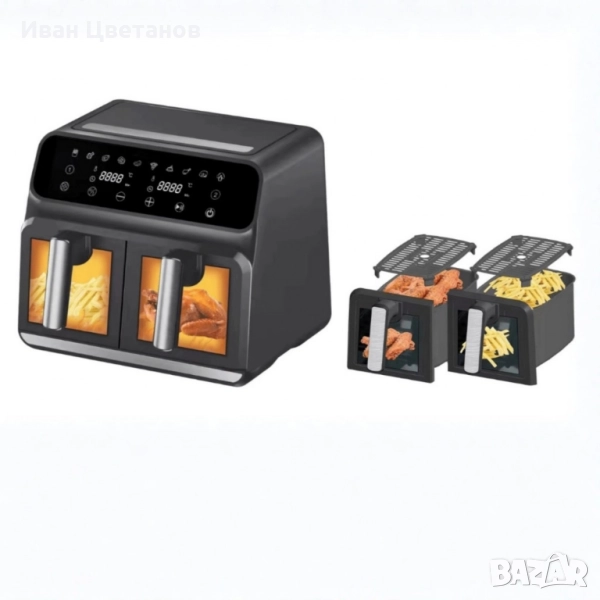 Двоен фритюрник Air Fryer, работещ без олио, 8L, снимка 1