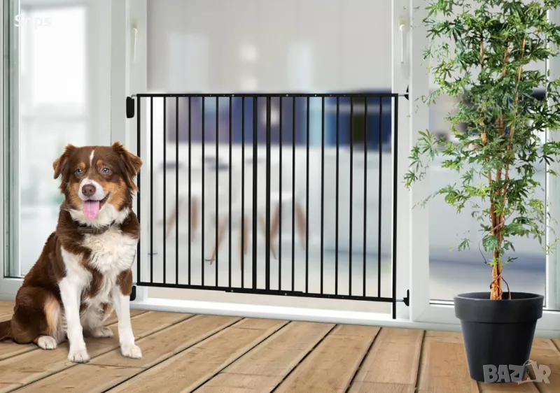Метална врата за животни с въртящо се затваряне 87-153 см ширина и 105 см височина, черна, снимка 1