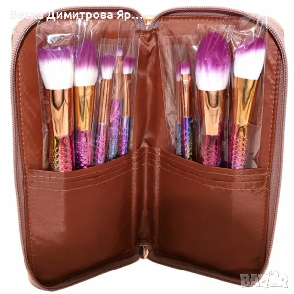 Комплект 10 четки за грим в тубус или чантичка, снимка 1