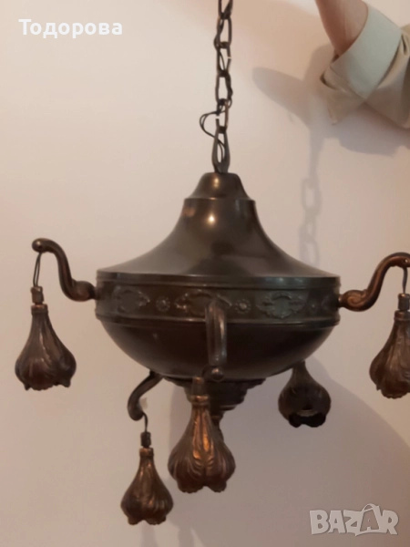 Полюлей от края на 19в. с 5 стандартни фасунги дължина 70см х шир.40см, снимка 1