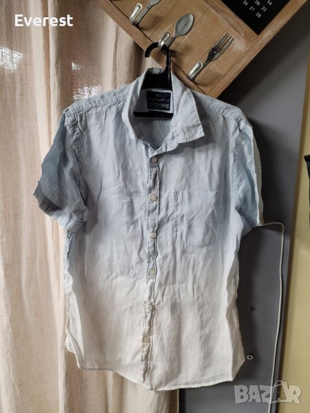 Ленена риза мъжка ,преливащо от бяло в синьо- L размер, снимка 1