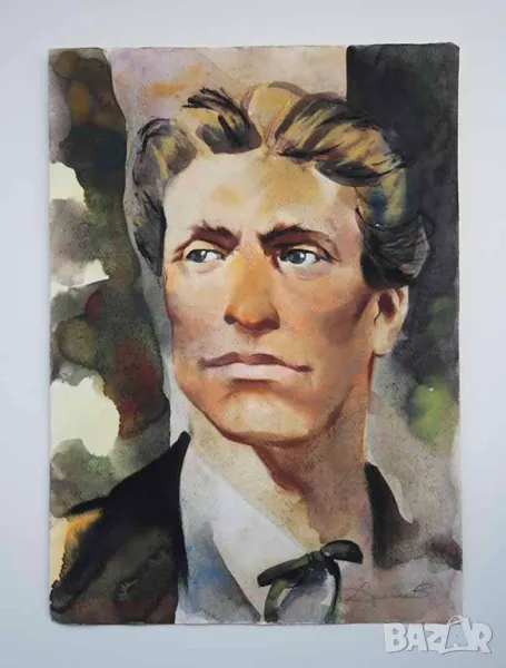 Портрет на Васил Левски, акварел, стара картина, снимка 1