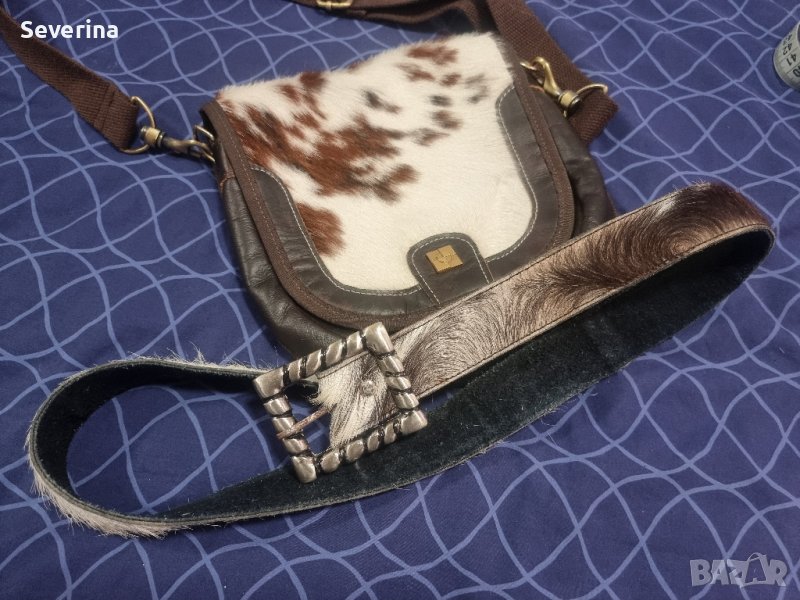 Естествена кожа с естествен косъм колан 100, снимка 1